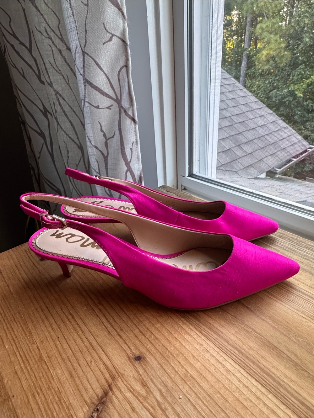 Sam Edelman Fuchsia Pink Satin Slingback Kitten Heels Pointed Toe 8.5